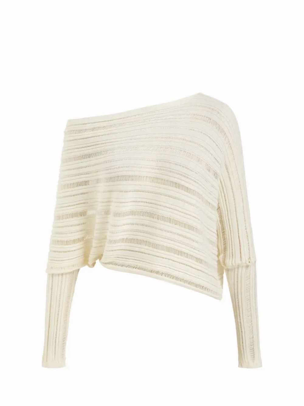 Cider Cream Off-the-Shoulder Ribbed Knit Sweater